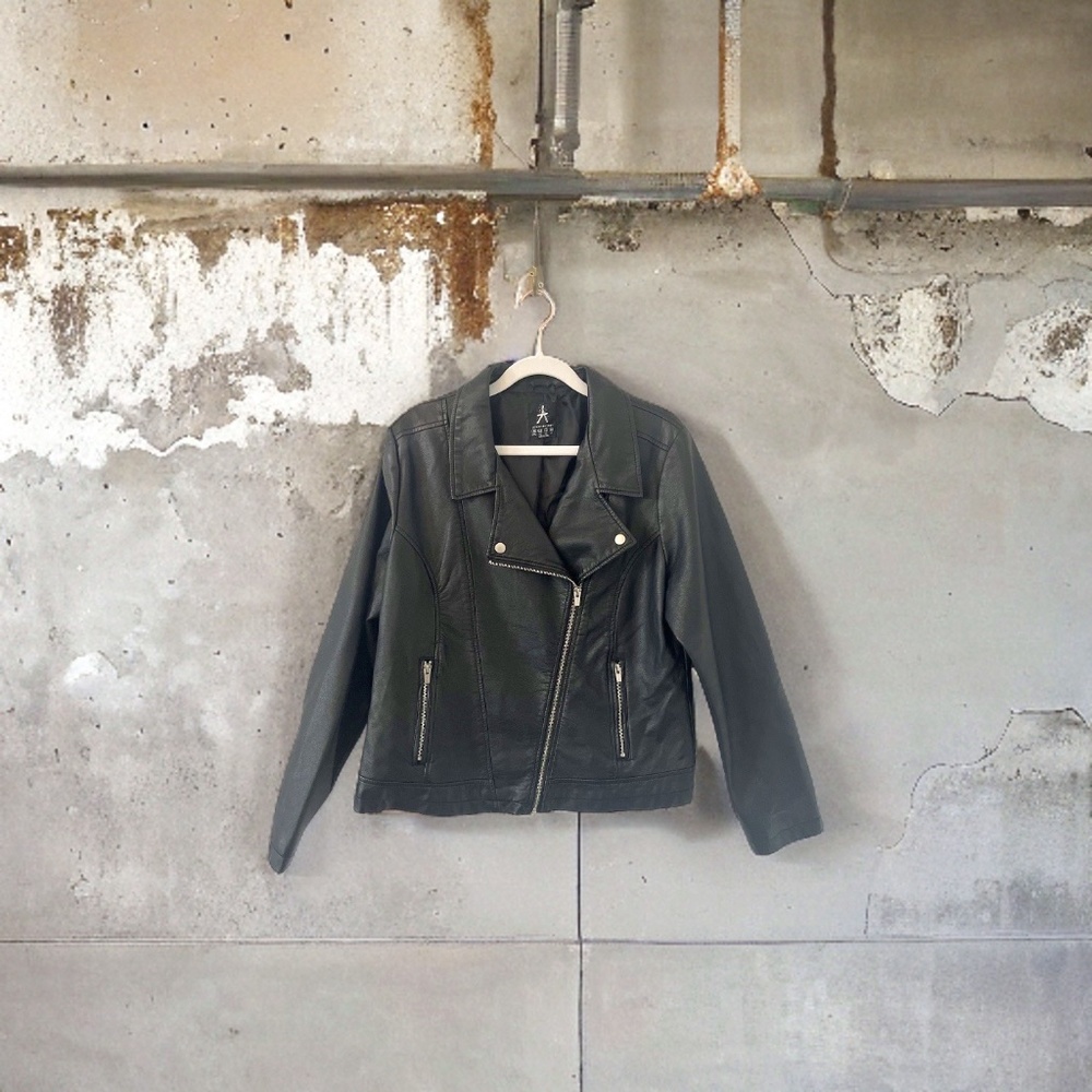 Atmosphere Classic Black Motorcycle Jacket, size 12